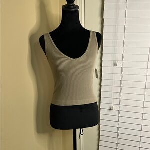 Free People Elegant Light Olive Green Ribbed Tank Top